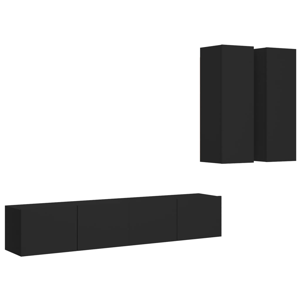 

vidaXL 4 Piece TV Cabinet Set Black Chipboard