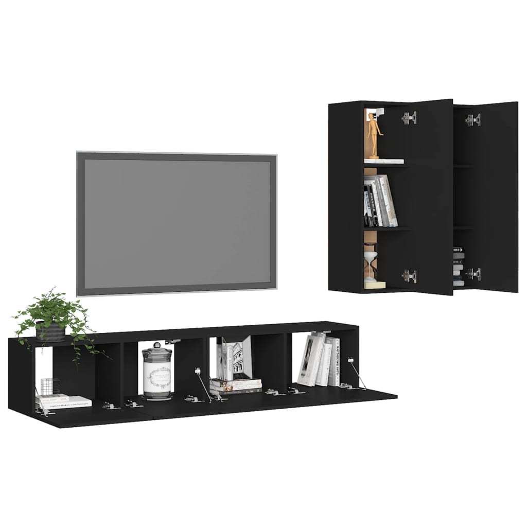vidaXL 4-delige Tv-meubelset bewerkt hout zwart afbeelding