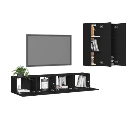 vidaXL 4-tlg. TV-Schrank-Set Schwarz Holzwerkstoff