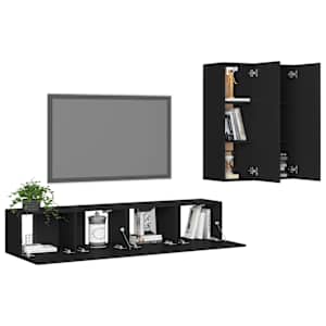 vidaXL 4-tlg. TV-Schrank-Set Schwarz Holzwerkstoff