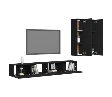 vidaXL 4-dijelni set TV ormarića od iverice crni