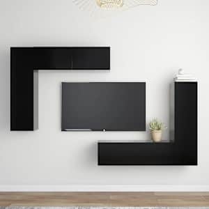 4dílný set TV skříněk černý dřevotříska - obrázek 1
