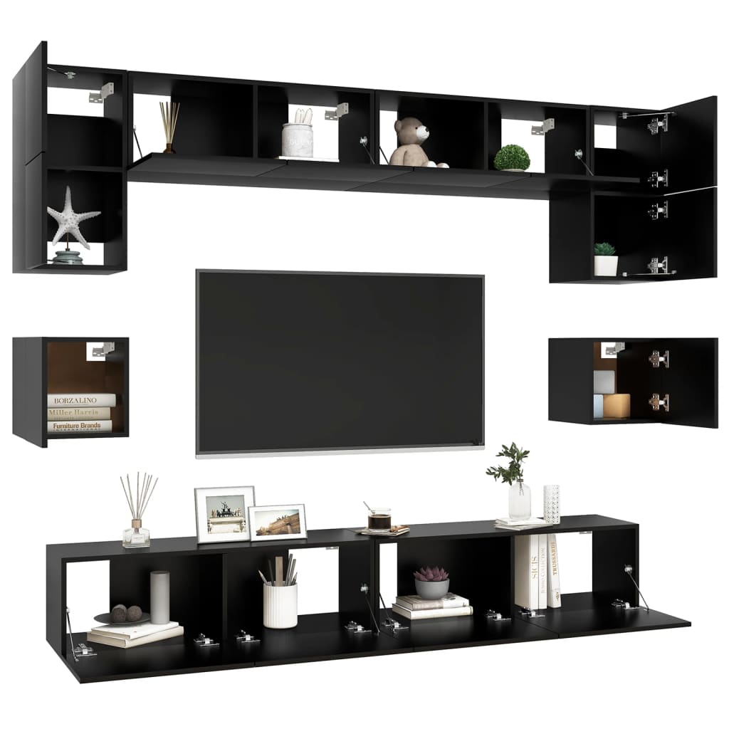 vidaXL 8-tlg. TV-Schrank-Set Schwarz Holzwerkstoff