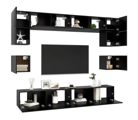 vidaXL 8-tlg. TV-Schrank-Set Schwarz Holzwerkstoff