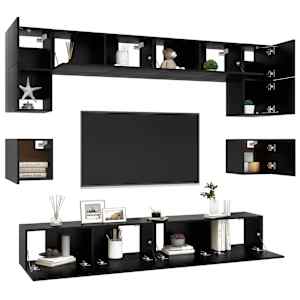vidaXL Ensemble de meuble TV 8 pcs Noir Bois d'ing&eacute;nierie