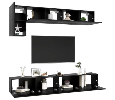 vidaXL 5-tlg. TV-Schrank-Set Schwarz Holzwerkstoff