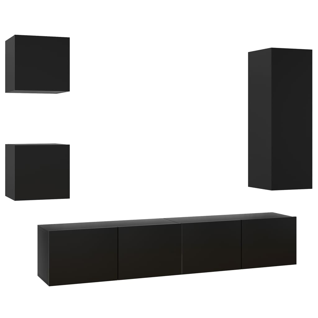 

vidaXL 5 Piece TV Cabinet Set Black Chipboard