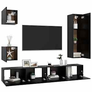 vidaXL Set de muebles de salón TV 5 pzas madera de ingeniería negro