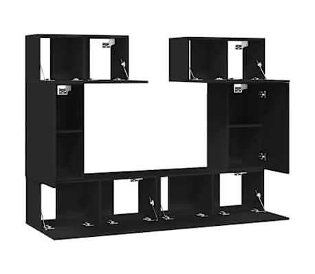 vidaXL Televizoriaus spintelių komplektas, 6 dalių, juodas, mediena