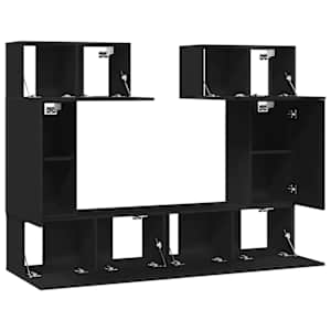 vidaXL Televizoriaus spintelių komplektas, 6 dalių, juodas, mediena