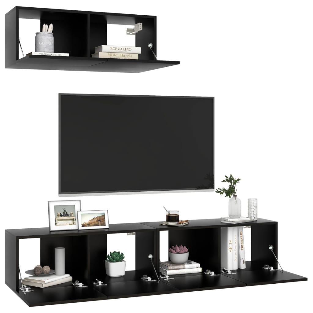 Tv-meubelen 3 st spaanplaat zwart