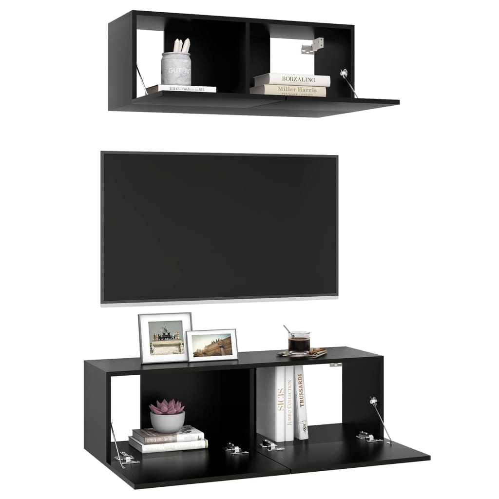 Thumbnail - vidaXL 2-tlg. TV-Schrank-Set Schwarz Holzwerkstoff