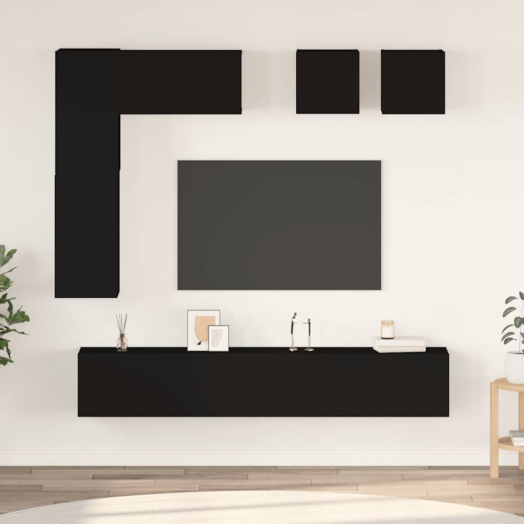 Ensemble de meuble TV 8 pcs Noir Aggloméré