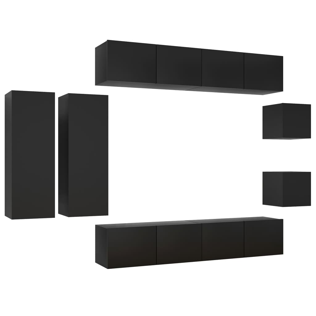 

vidaXL 8 Piece TV Cabinet Set Black Chipboard