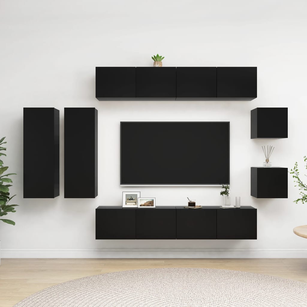 vidaXL Set dulapuri TV, 8 piese, negru, lemn prelucrat