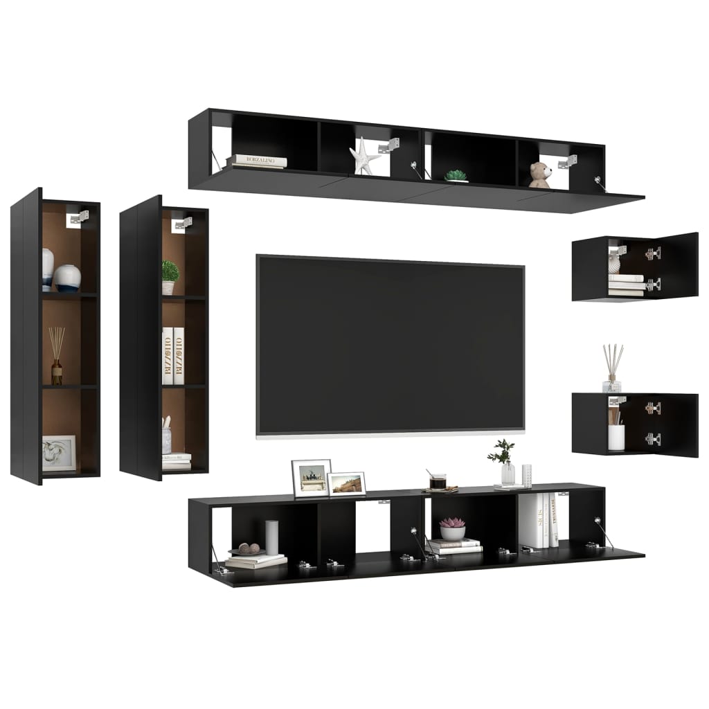 vidaXL 8-dijelni set TV ormarića crni od iverice