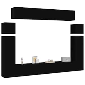 vidaXL Televizoriaus spintelių komplektas, 8 dalių, juodas, MDP