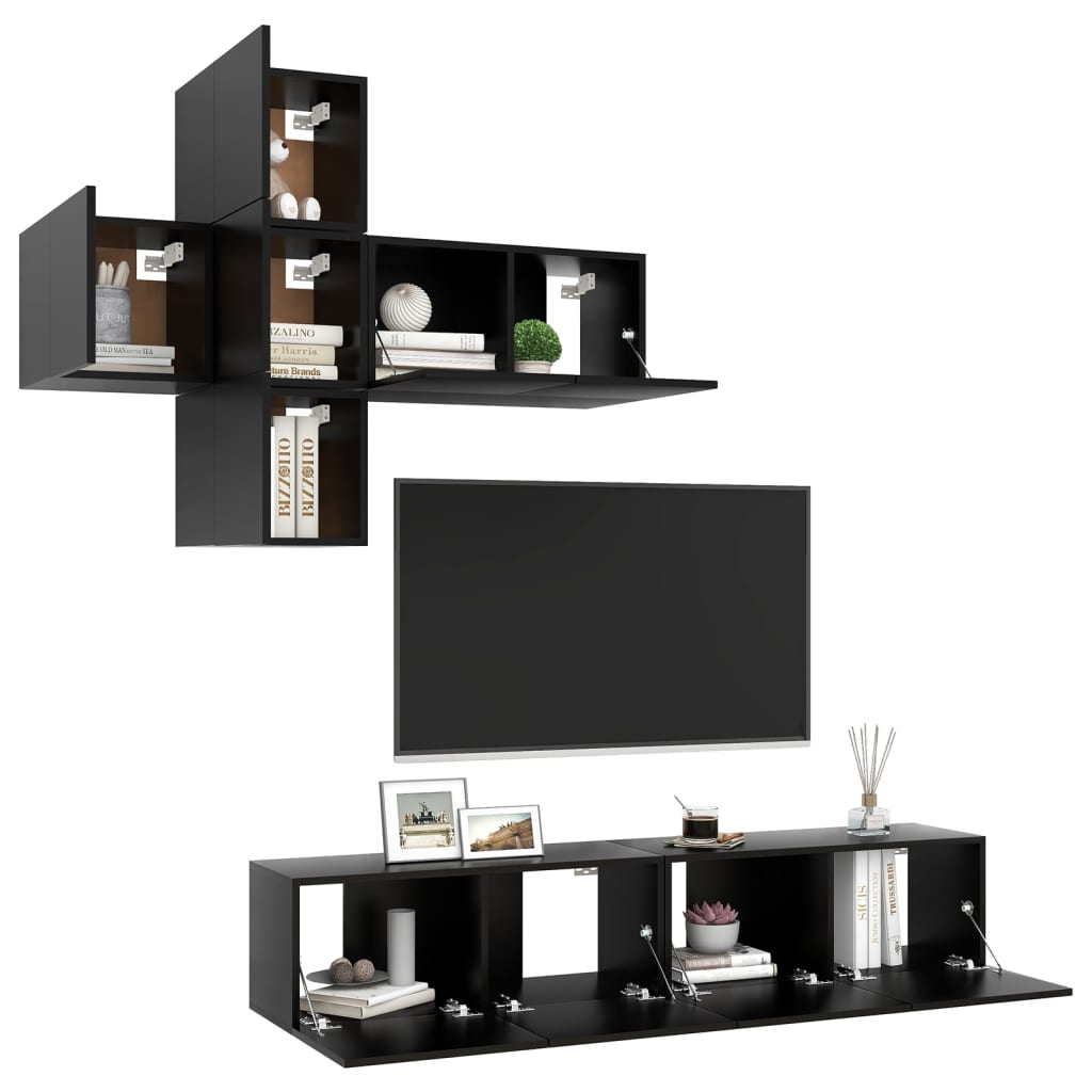 vidaXL 7 Piece TV Cabinet Set Black Engineered Wood
