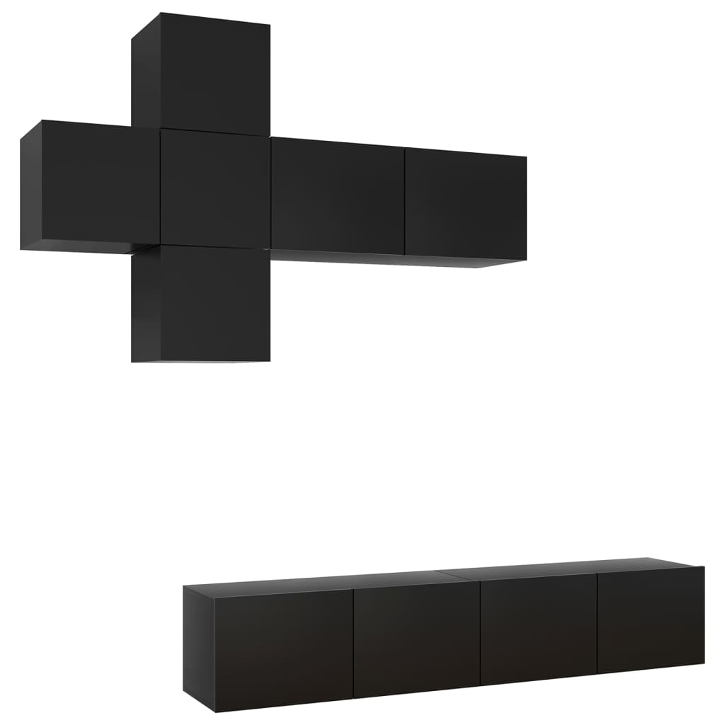 

vidaXL 7 Piece TV Cabinet Set Black Chipboard