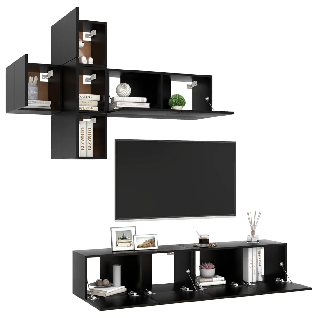 vidaXL 7 Piece TV Stand Set Black Engineered Wood
