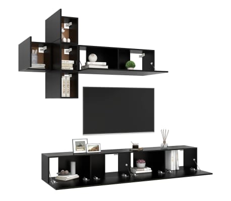 vidaXL Set de muebles de TV 7 piezas madera contrachapada negro