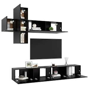 vidaXL Set di Mobili Porta TV 7 pz Nero in Legno Multistrato