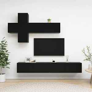 7dílný set TV skříněk černý dřevotříska