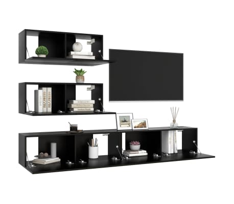 vidaXL 4-dielna súprava TV skriniek čierna kompozitné drevo
