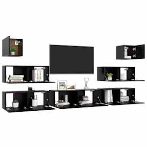 vidaXL Set de muebles de salón TV 7 piezas madera ingeniería negro