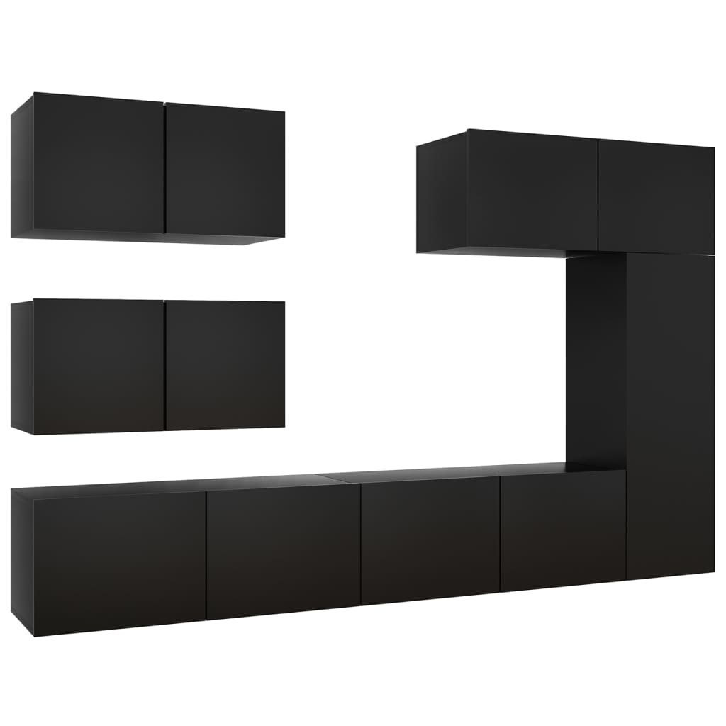 vidaXL 6 Piece TV Cabinet Set Black Engineered Wood