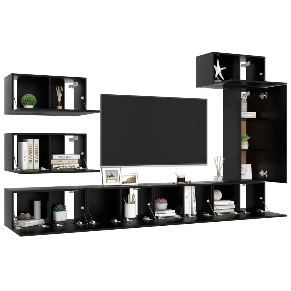 vidaXL Ensemble de meubles TV 8 pcs Noir Bois d'ingénierie