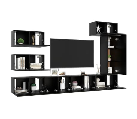 vidaXL Ensemble de meubles TV 8 pcs Noir Bois d'ingénierie