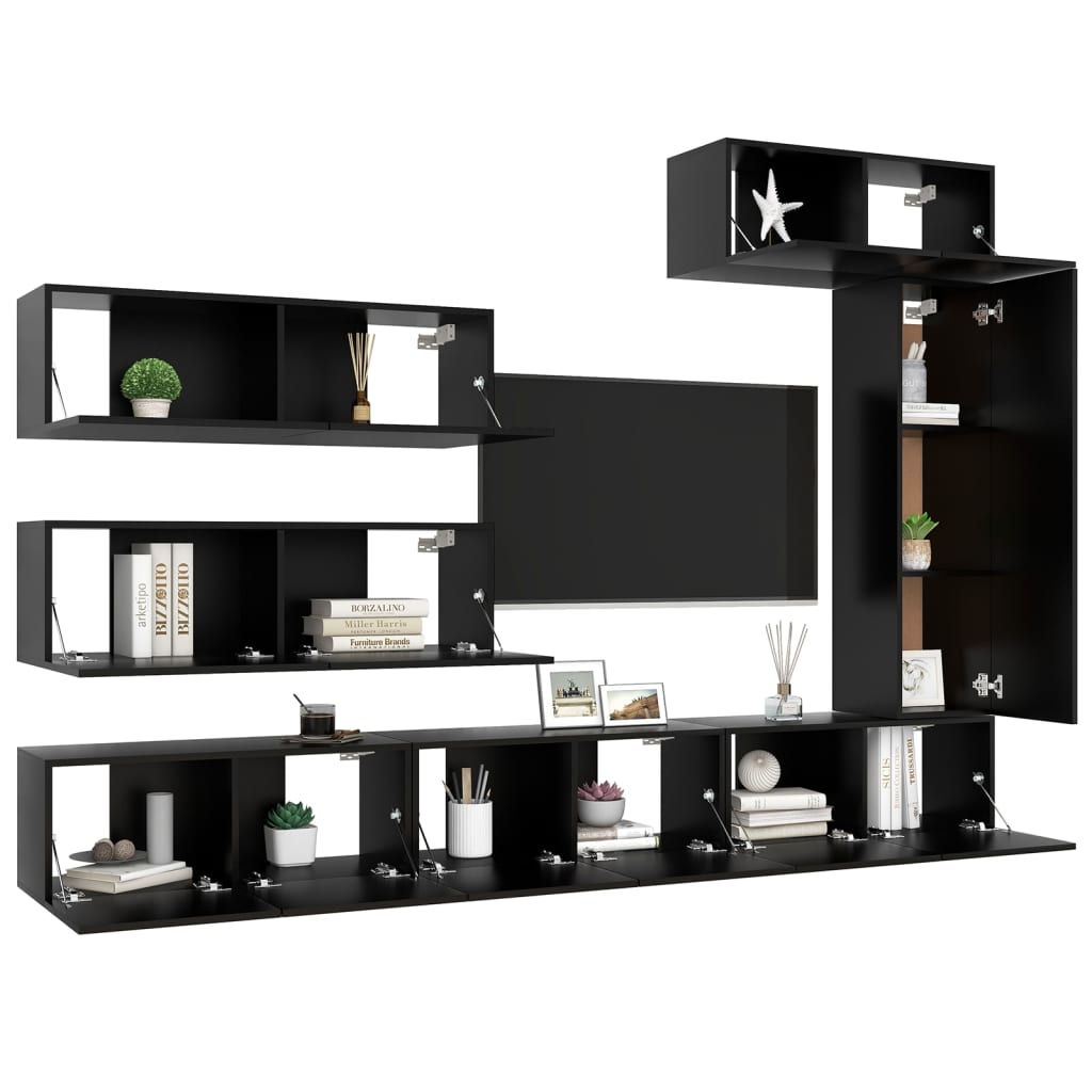 

vidaXL 7-delige Tv-meubelset spaanplaat zwart