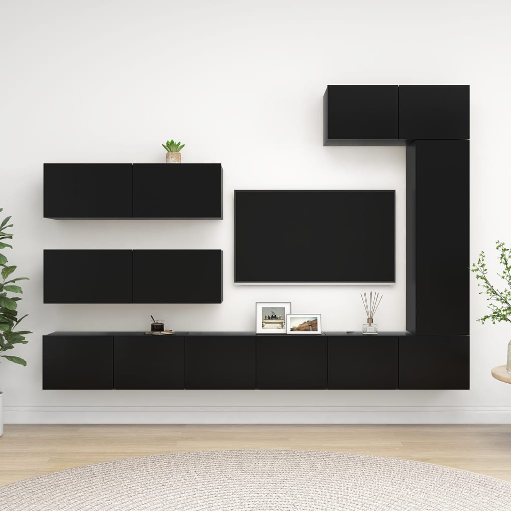 vidaXL 7-tlg. TV-Schrank-Set Schwarz Holzwerkstoff