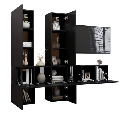 vidaXL 7-delige Tv-meubelset bewerkt hout zwart