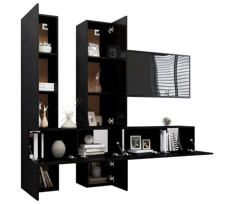 vidaXL Televizoriaus spintelių komplektas, 6 dalių, juodas, MDP