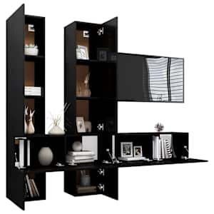 vidaXL Televizoriaus spintelių komplektas, 6 dalių, juodas, MDP