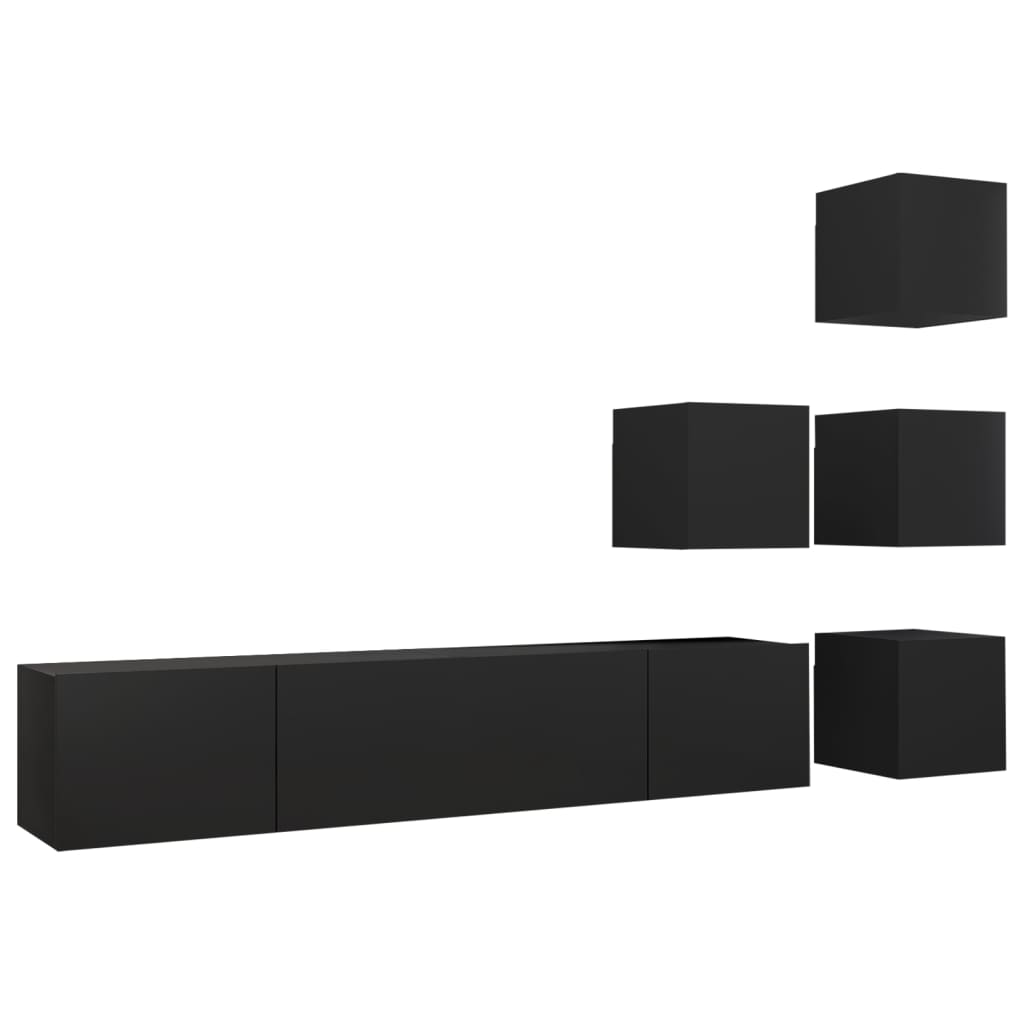 

vidaXL 6 Piece TV Cabinet Set Black Chipboard