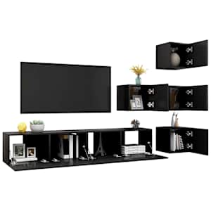 vidaXL Televizoriaus spintelių komplektas, 6 dalių, juodas, MDP