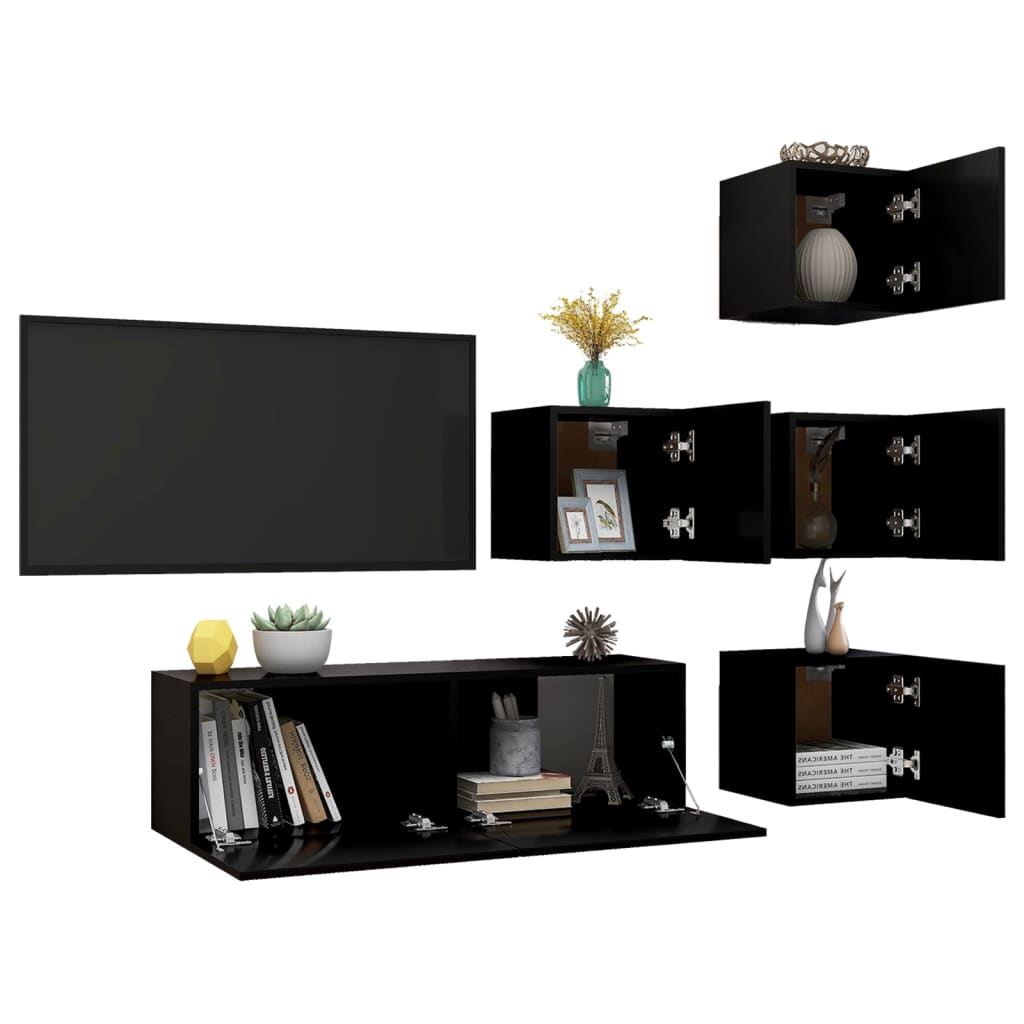 vidaXL 5-delige Tv-meubelset spaanplaat zwart