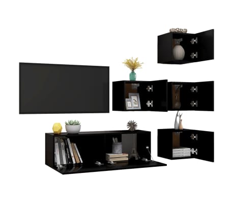 vidaXL 5 Piece TV Cabinet Set Black Engineered Wood