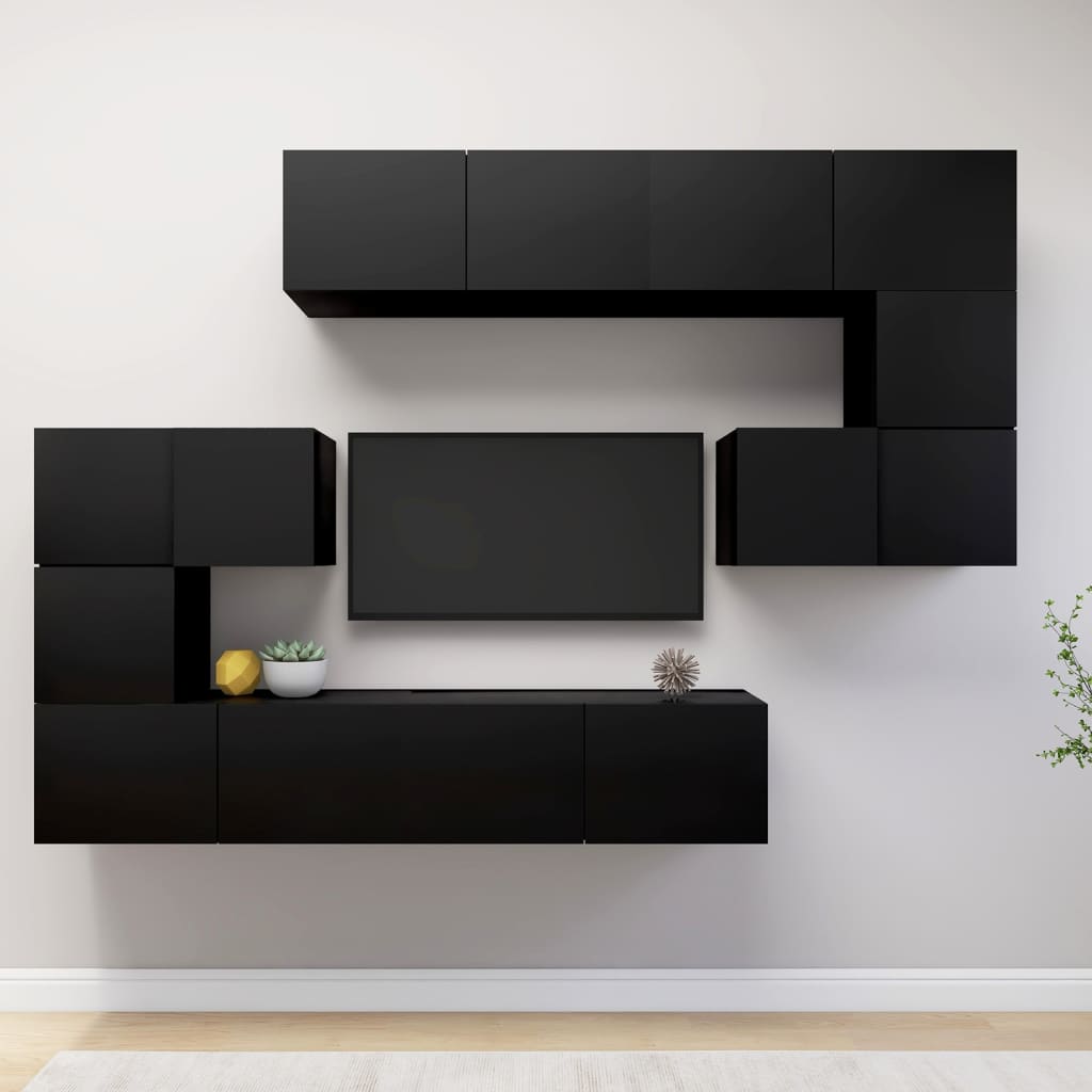 vidaXL Set dulapuri TV, 8 piese, negru, lemn prelucrat Dulapuri