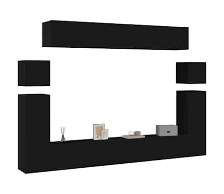 vidaXL Televizoriaus spintelių komplektas, 8 dalių, juodas, mediena