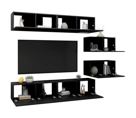 vidaXL Set de muebles de salón TV 6 piezas madera ingeniería negro