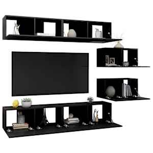 vidaXL Set de muebles de salón TV 6 piezas madera ingeniería negro