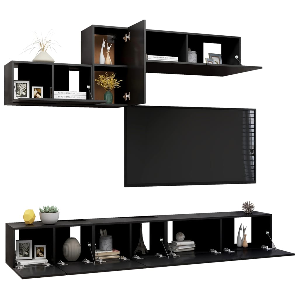 vidaXL Set dulapuri TV, 6 piese, negru, lemn prelucrat