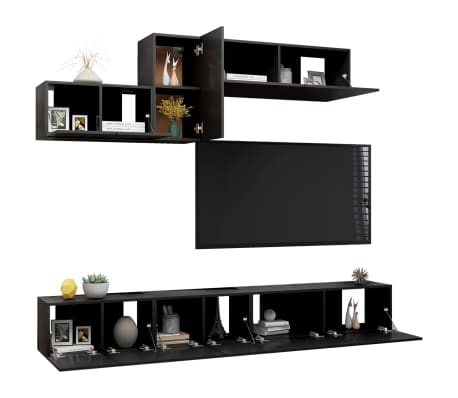 vidaXL 6-tlg. TV-Schrank-Set Schwarz Holzwerkstoff