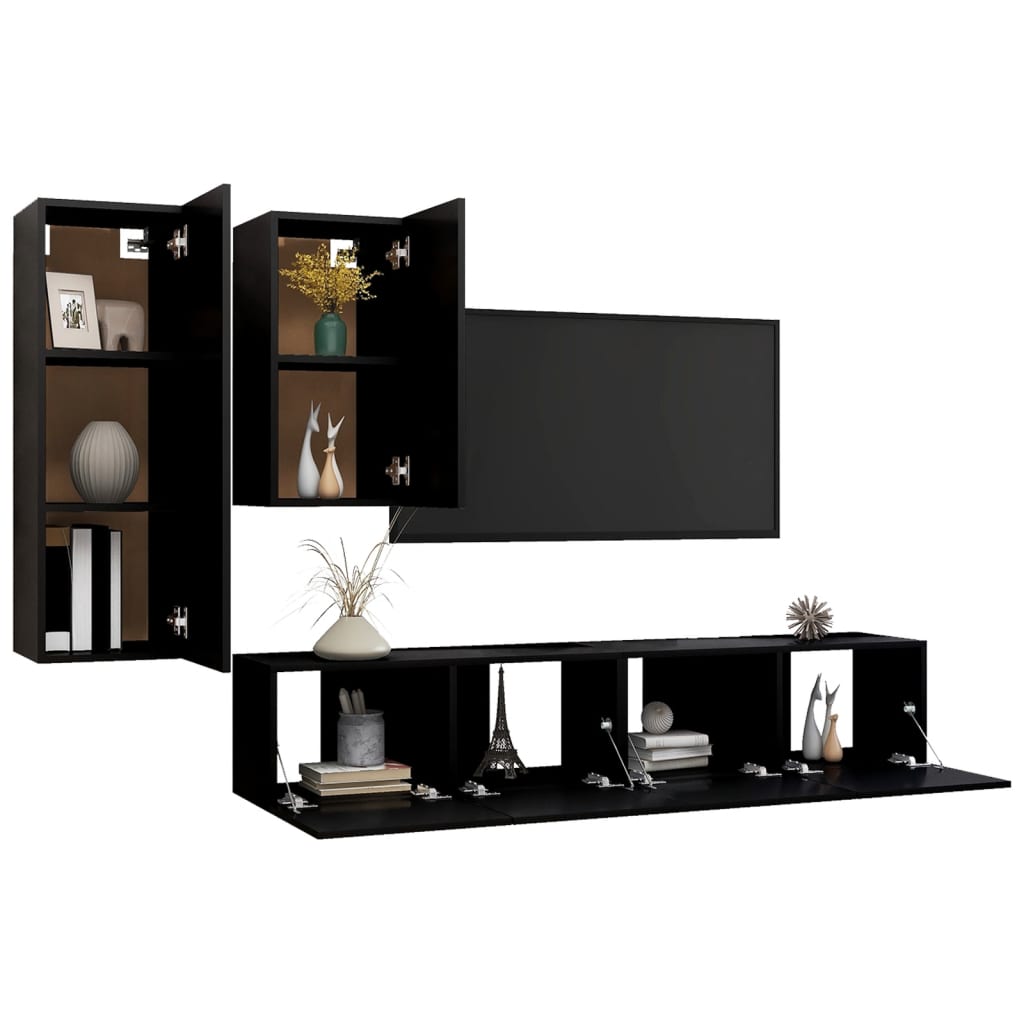 

vidaXL 4-delige Tv-meubelset spaanplaat zwart