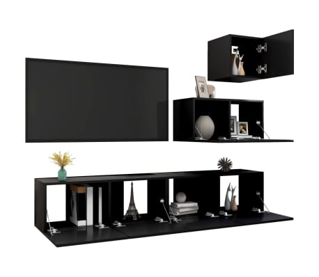 vidaXL 4-dijelni set TV ormarića crni od konstruiranog drva