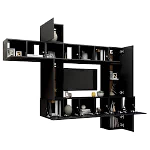 vidaXL TV Cabinet Set Set of 10 Black Engineered wood Multiple sizes